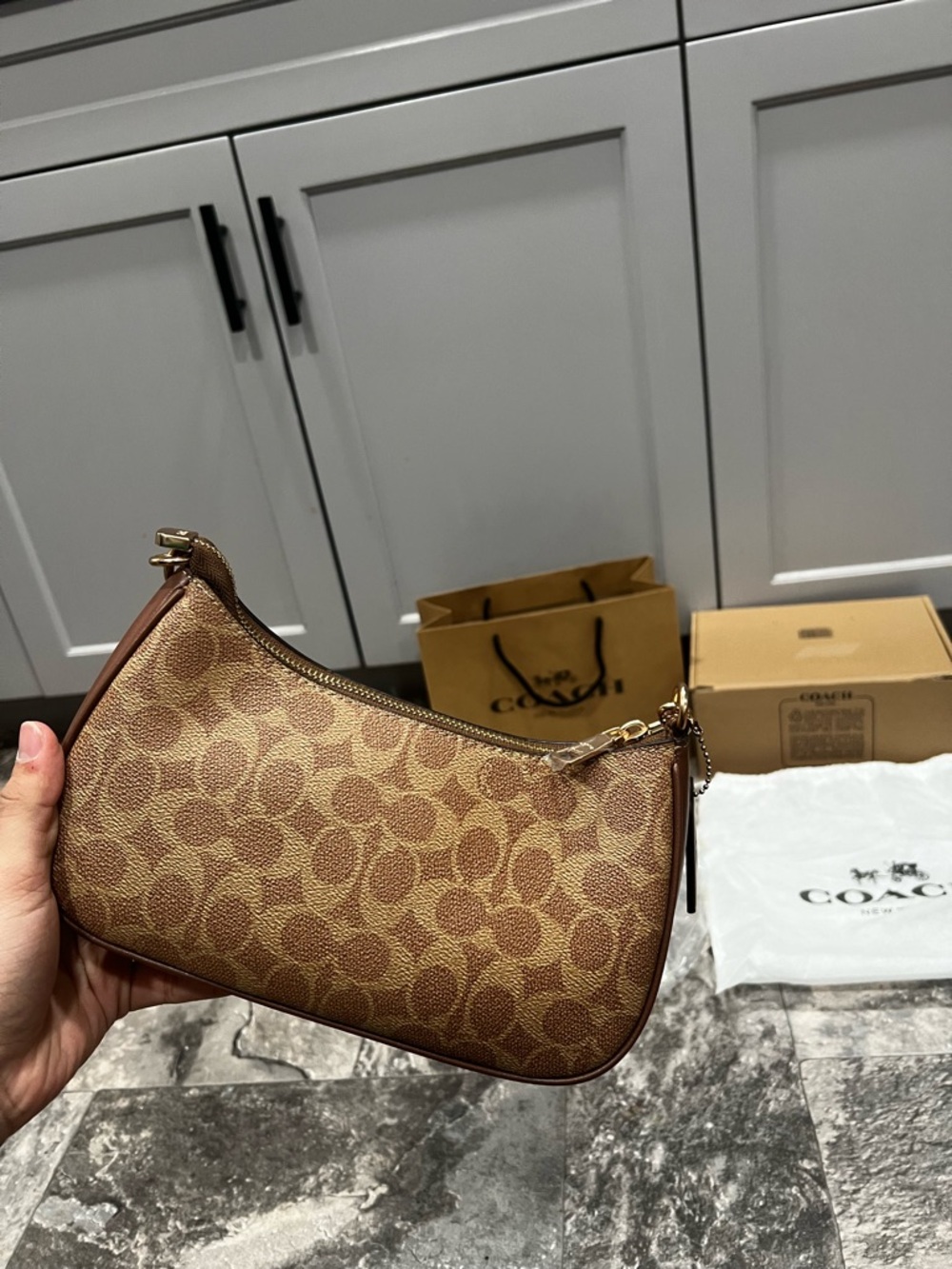 Coach Brown Teri Signature Crescent shoulder Bag with Gold Hardware - Picture 2 of 6